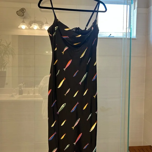 STAUD Black Dress with Multicolored Fish Print - Picture 3 of 3